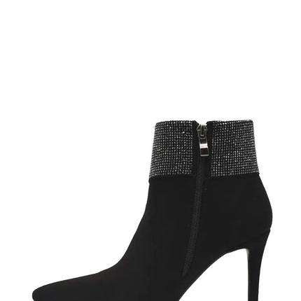 AZAREY Enkellaarsjes Zwart Suedine Strass Lederen Voetbed