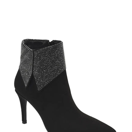 AZAREY Enkellaarsjes Zwart Suedine Strass Lederen Voetbed