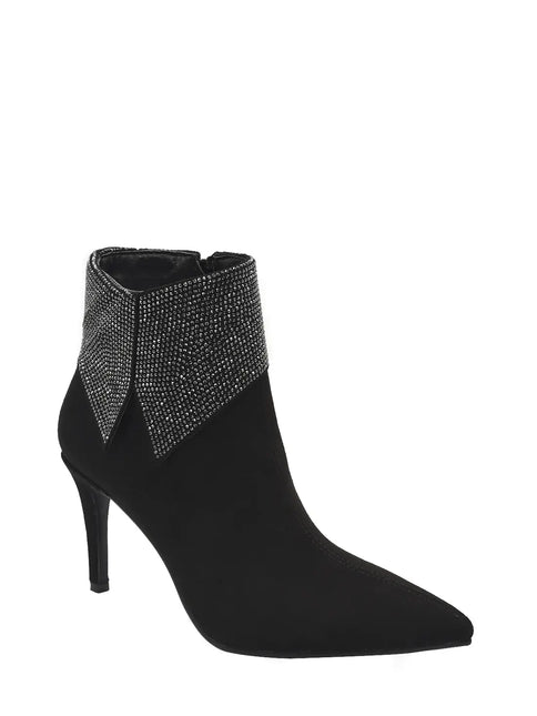 AZAREY Enkellaarsjes Zwart Suedine Strass Lederen Voetbed