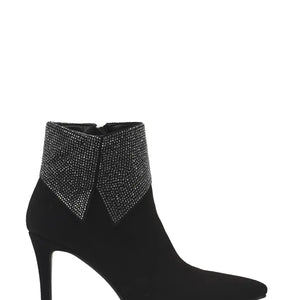 AZAREY Enkellaarsjes Zwart Suedine Strass Lederen Voetbed