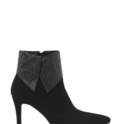 AZAREY Enkellaarsjes Zwart Suedine Strass Lederen Voetbed