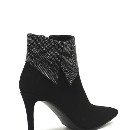 AZAREY Enkellaarsjes Zwart Suedine Strass Lederen Voetbed