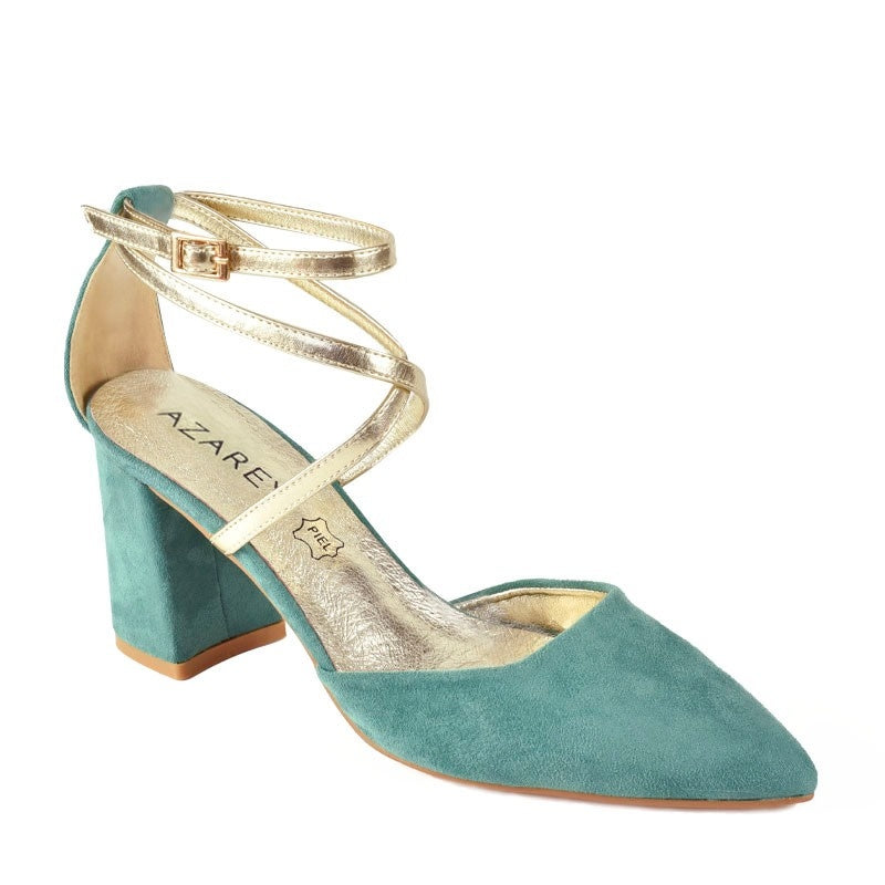 AZAREY Sandalen Turquoise suedine gouden Bandjes Lederen voetbed