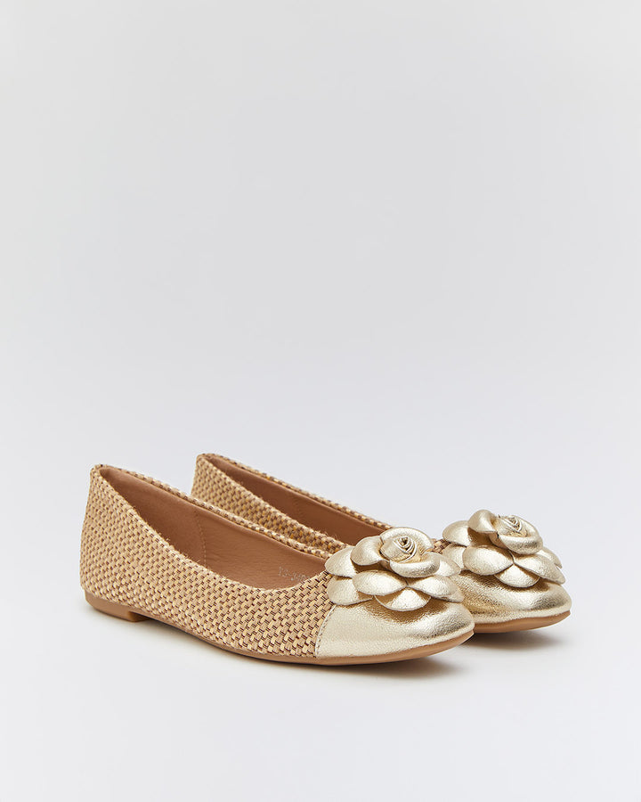 Buonarotti Ballerina Beige Canvas Bloem Goud