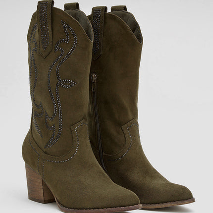 Buonarotti Cowboylaarzen Army Groen Suedine Strass