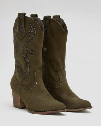 Buonarotti Cowboylaarzen Army Groen Suedine Strass