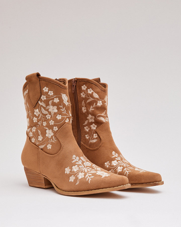 Buonarotti Cowboylaarzen Bruin Suedine Kort Bloemen
