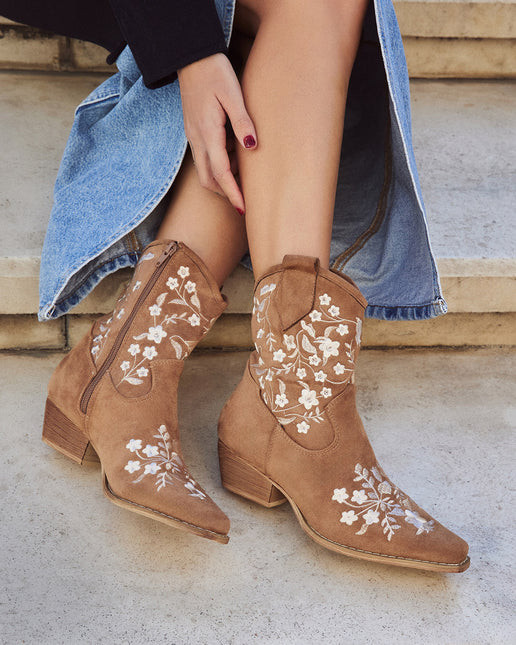 Buonarotti Cowboylaarzen Bruin Suedine Kort Bloemen