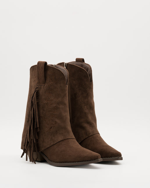 Buonarotti Cowboylaarzen Bruin Suedine met Franjes en Stiksels