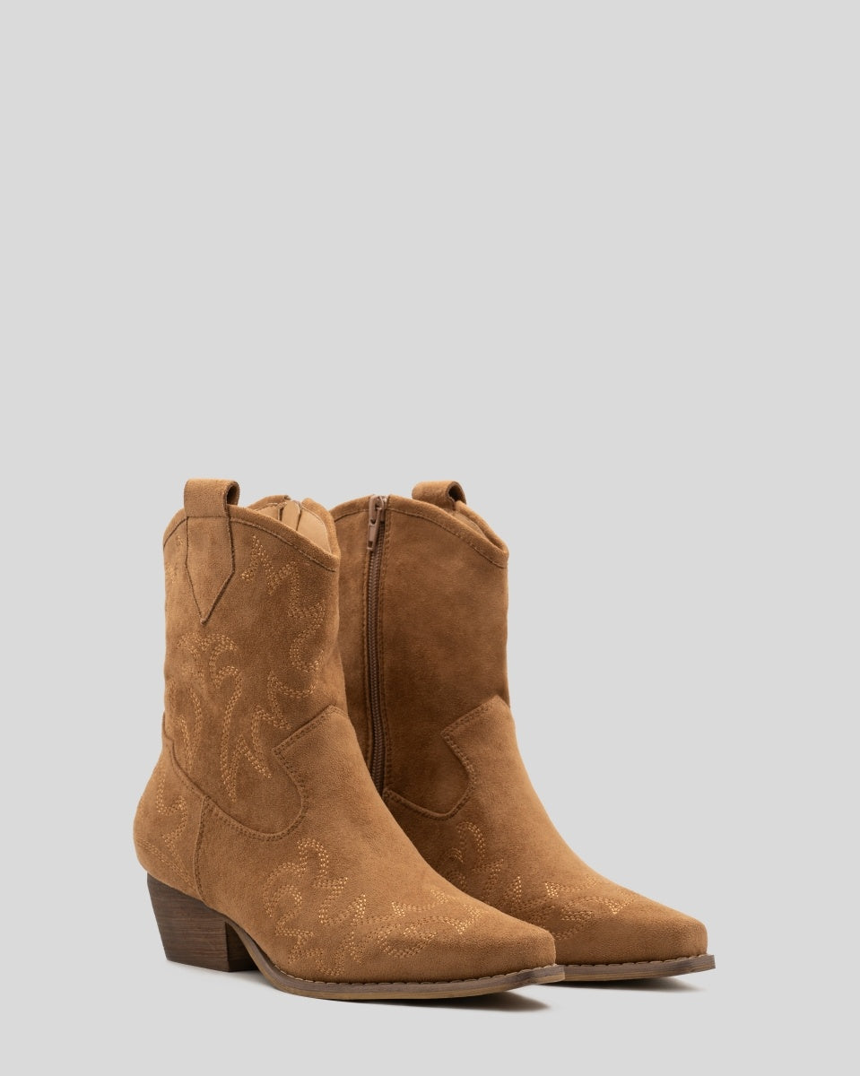 Buonarotti Cowboylaarzen Camel Suedine Kort Stiksels