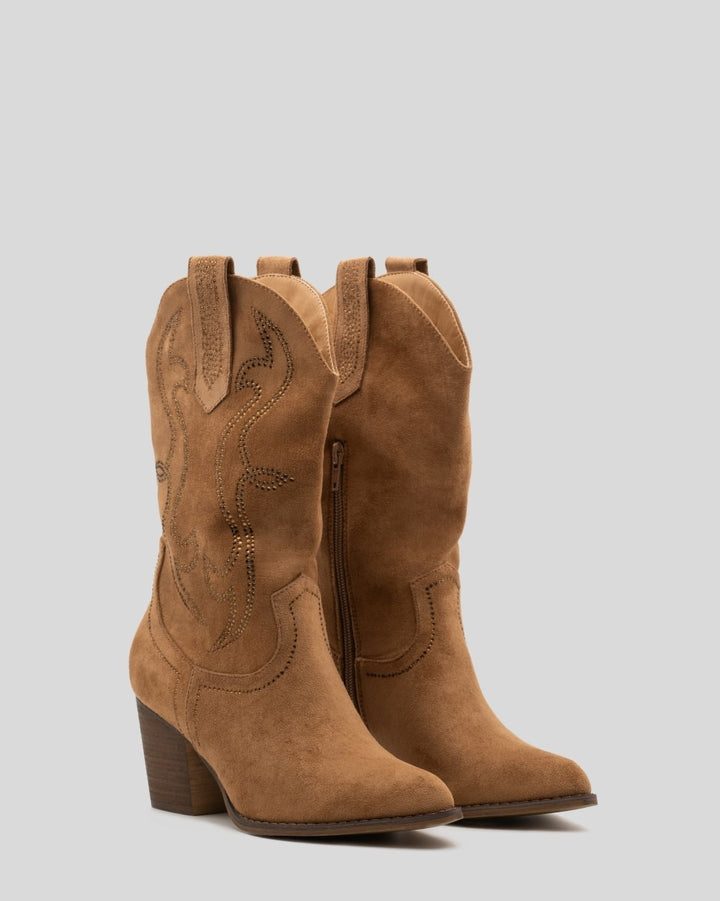 Buonarotti Cowboylaarzen Camel Suedine Strass