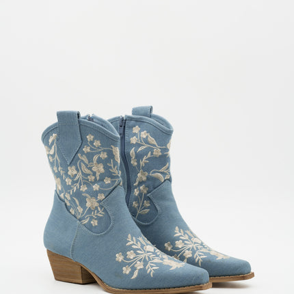 Buonarotti Cowboylaarzen Jeans Blauw Kort Bloemen