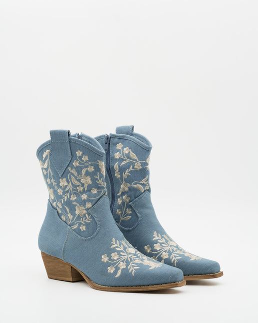 Buonarotti Cowboylaarzen Jeans Blauw Kort Bloemen