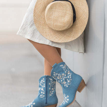 Buonarotti Cowboylaarzen Jeans Blauw Kort Bloemen