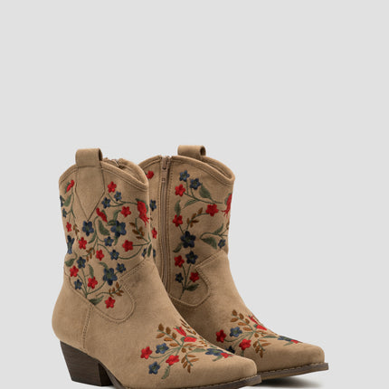 Buonarotti Cowboylaarzen Khaki Suedine Kort Bloemen