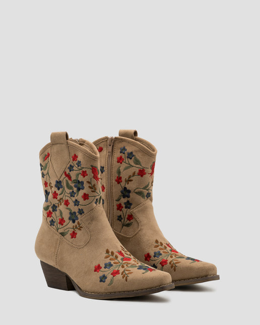 Buonarotti Cowboylaarzen Khaki Suedine Kort Bloemen