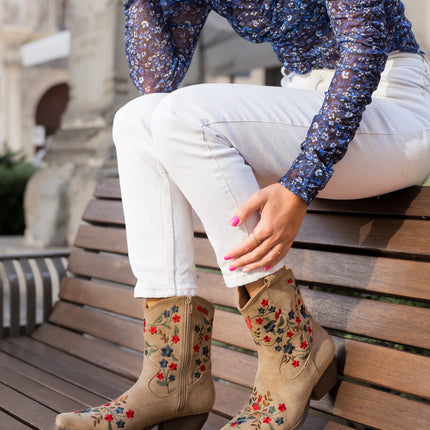 Buonarotti Cowboylaarzen Khaki Suedine Kort Bloemen