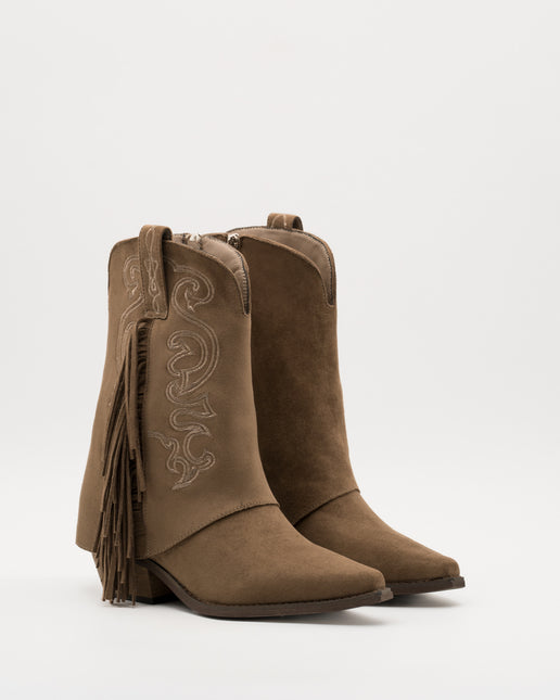 Buonarotti Cowboylaarzen Khaki Suedine met Franjes en Stiksels