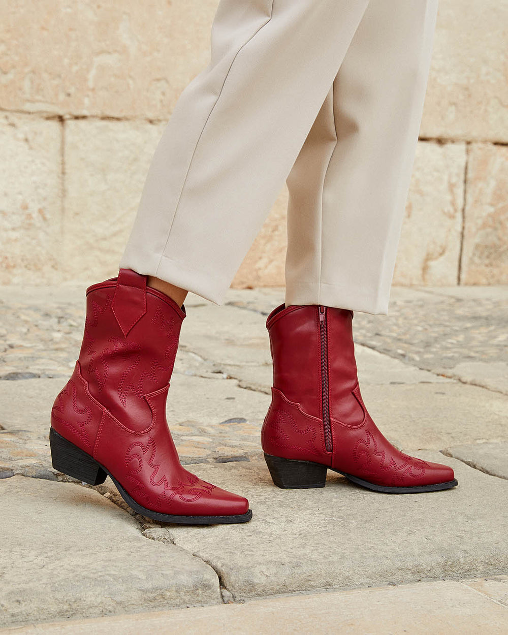 Buonarotti Cowboylaarzen Rood Kort Stiksels