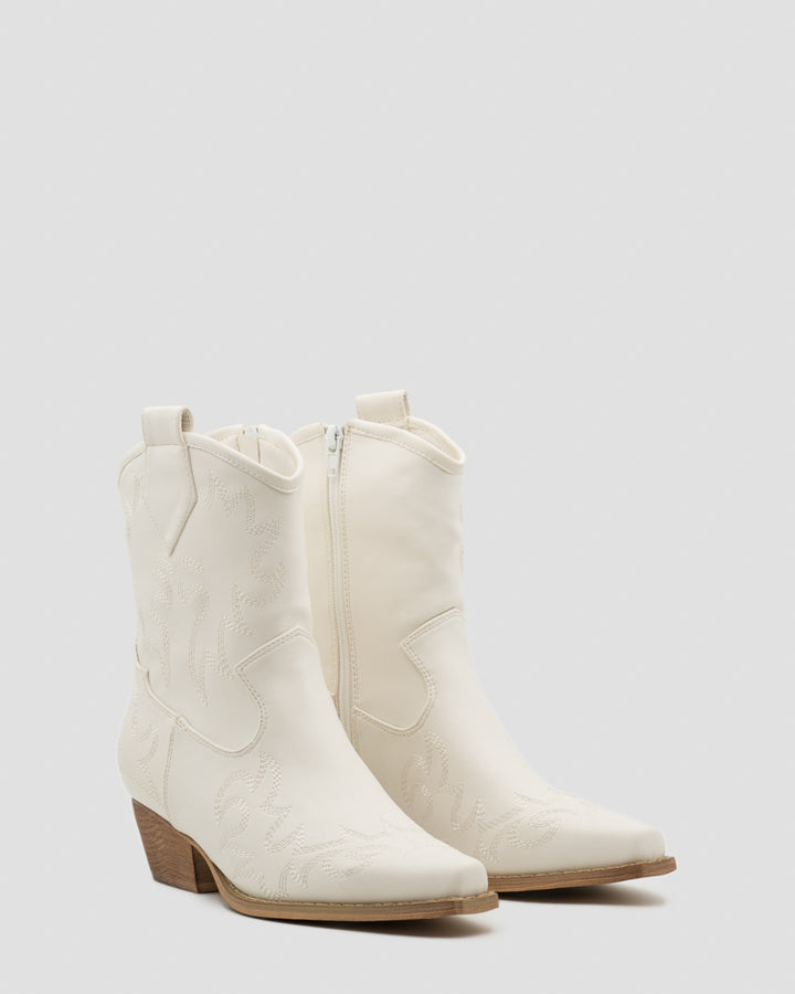 Buonarotti Cowboylaarzen Wit Kort Stiksels