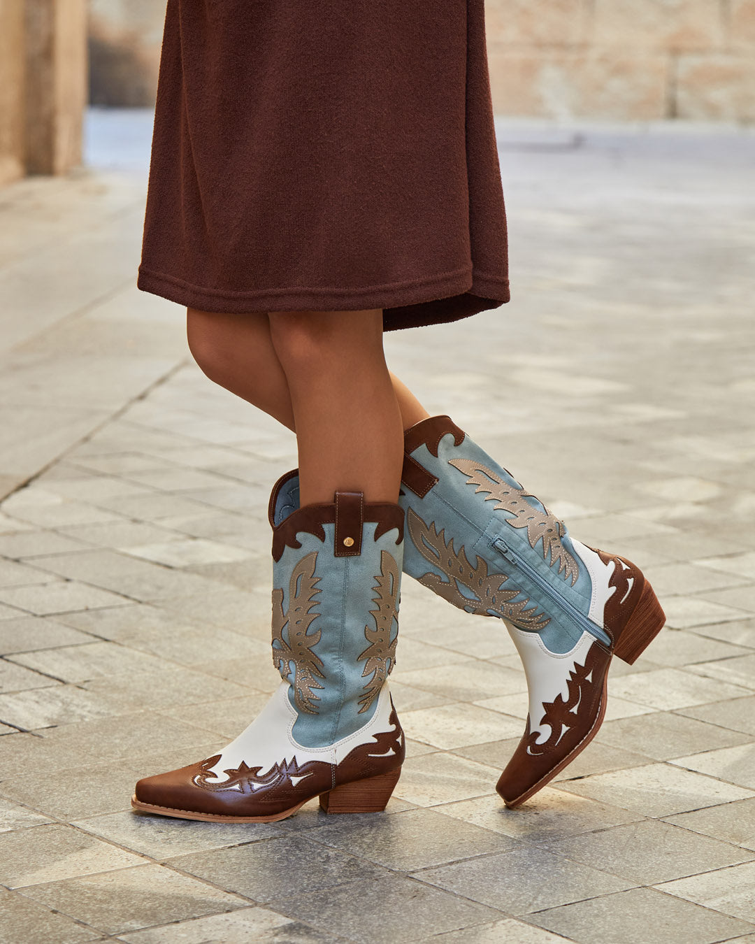 Buonarotti Cowboylaarzen Wit Retro Blauw