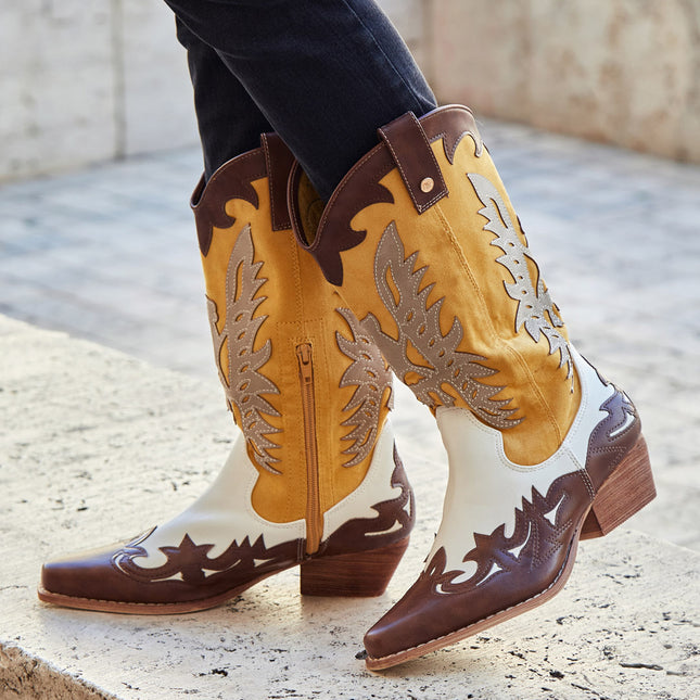 Buonarotti Cowboylaarzen Wit Retro Geel