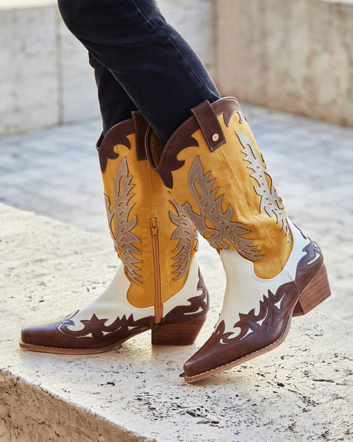 Buonarotti Cowboylaarzen Wit Retro Geel