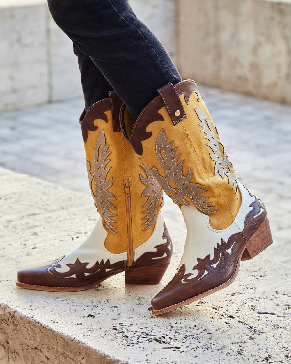 Buonarotti Cowboylaarzen Wit Retro Geel