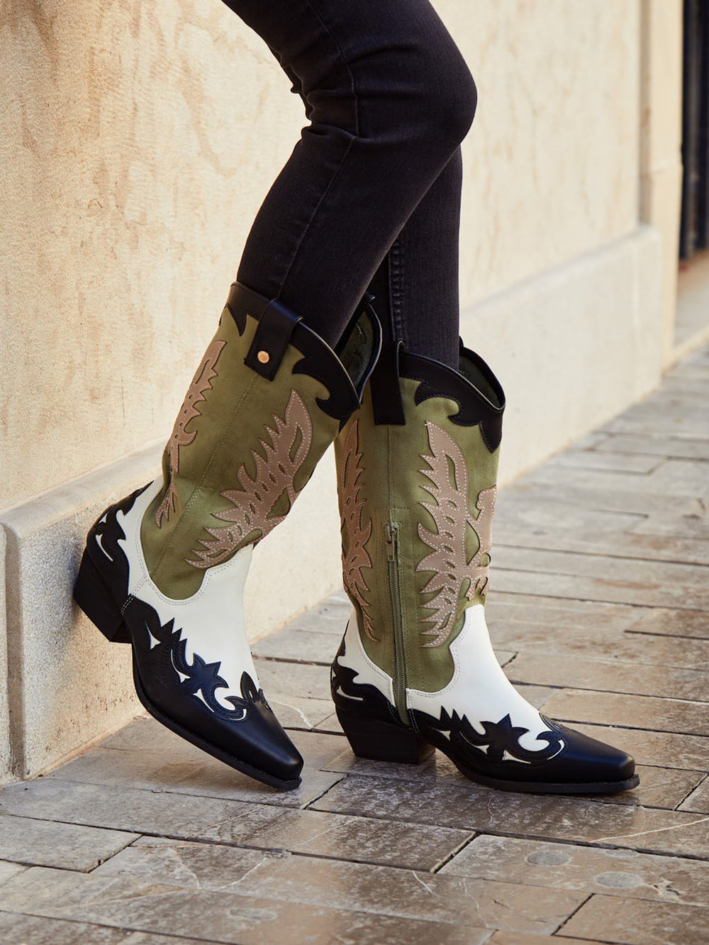 Buonarotti Cowboylaarzen Wit Retro Groen
