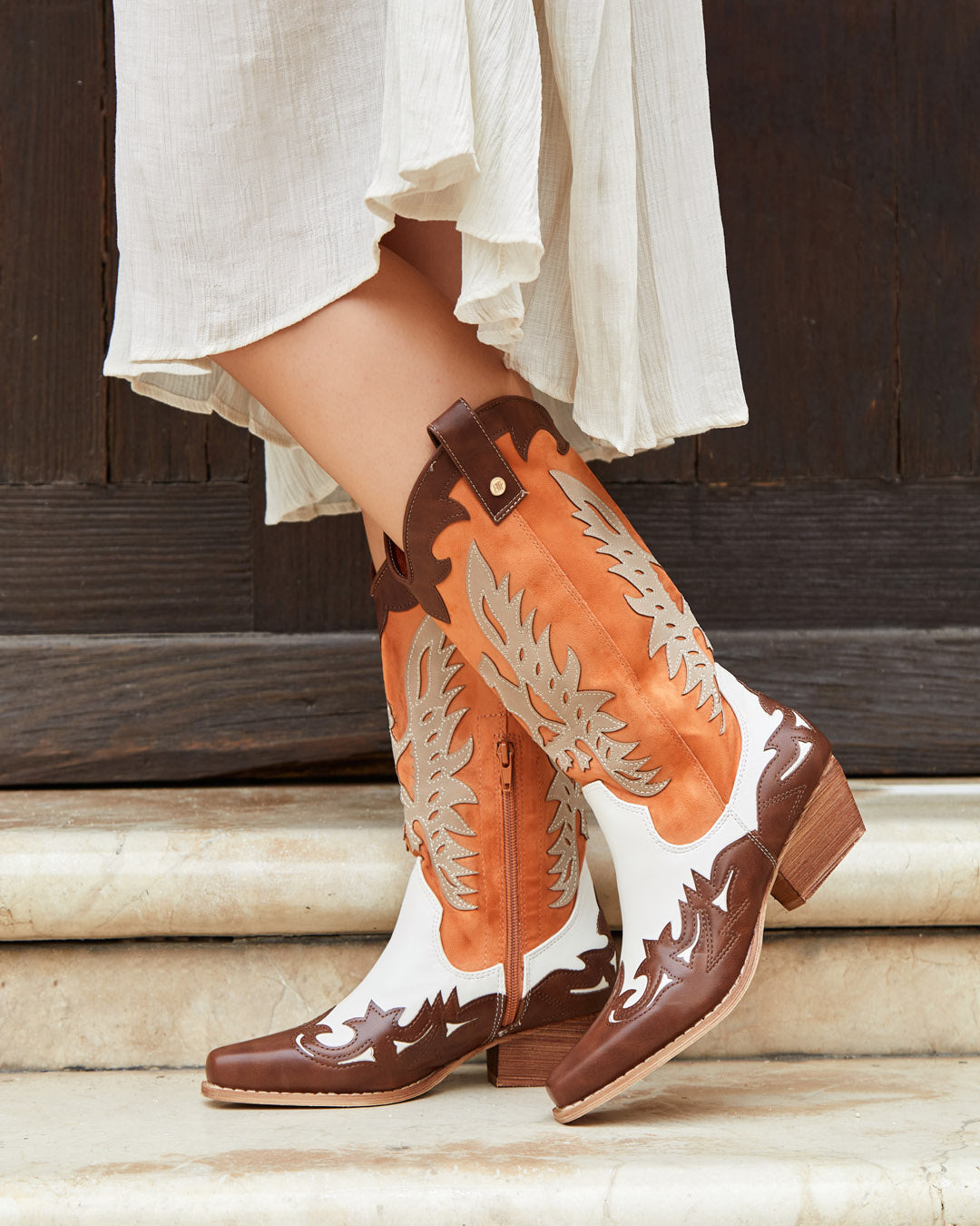 Buonarotti Cowboylaarzen Wit Retro Oranje
