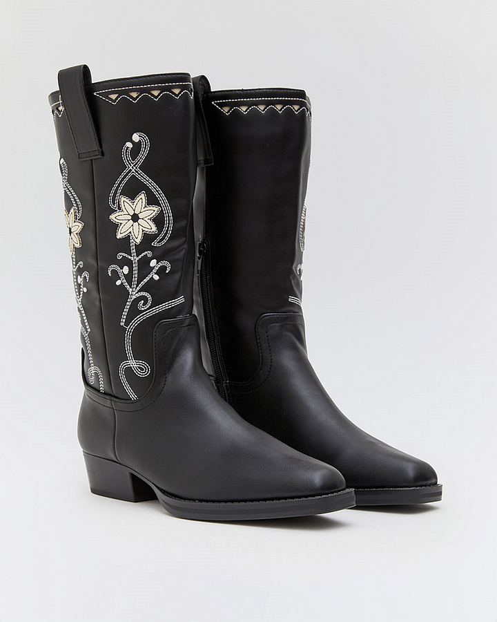 Buonarotti Cowboylaarzen Zwart Bloem Stiksels