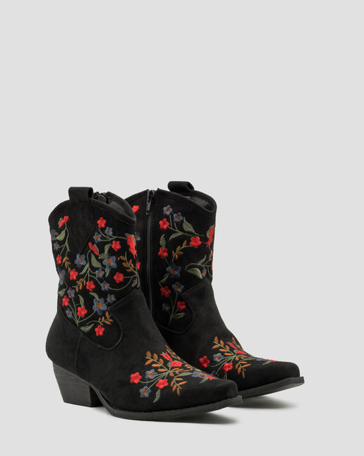 Buonarotti Cowboylaarzen Zwart Suedine Kort Bloemen
