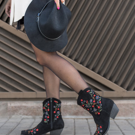 Buonarotti Cowboylaarzen Zwart Suedine Kort Bloemen