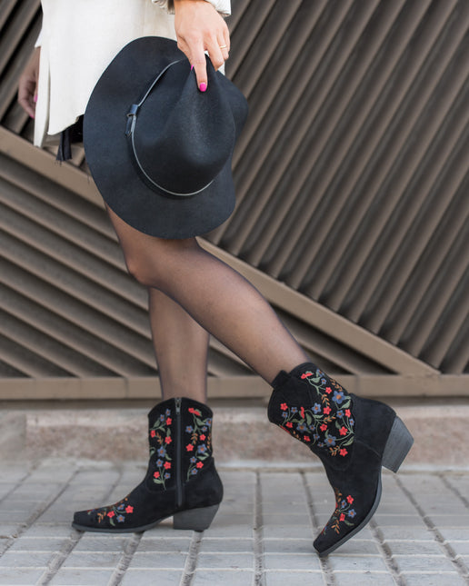 Buonarotti Cowboylaarzen Zwart Suedine Kort Bloemen