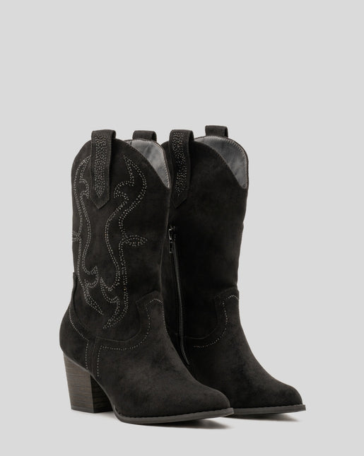 Buonarotti Cowboylaarzen Zwart Suedine Strass