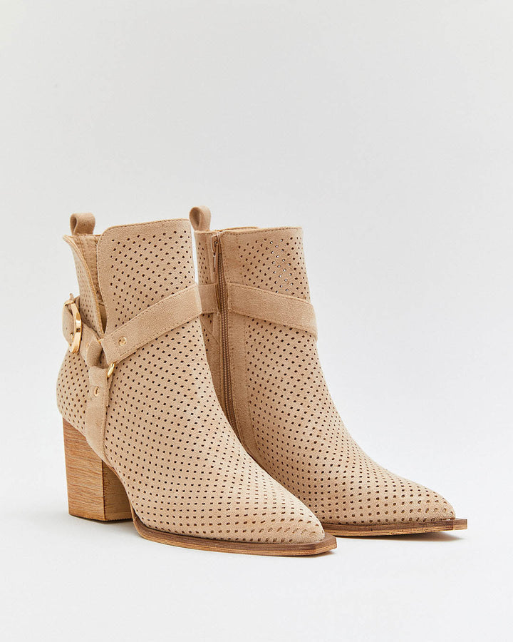 Buonarotti Enkellaarsjes Beige Suedine Gesp Goud