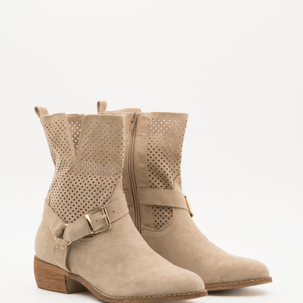 Buonarotti Enkellaarsjes Beige Suedine Gesp Lage hak