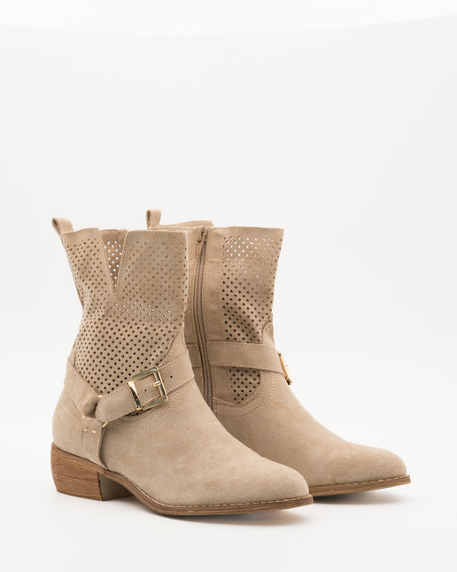 Buonarotti Enkellaarsjes Beige Suedine Gesp Lage hak