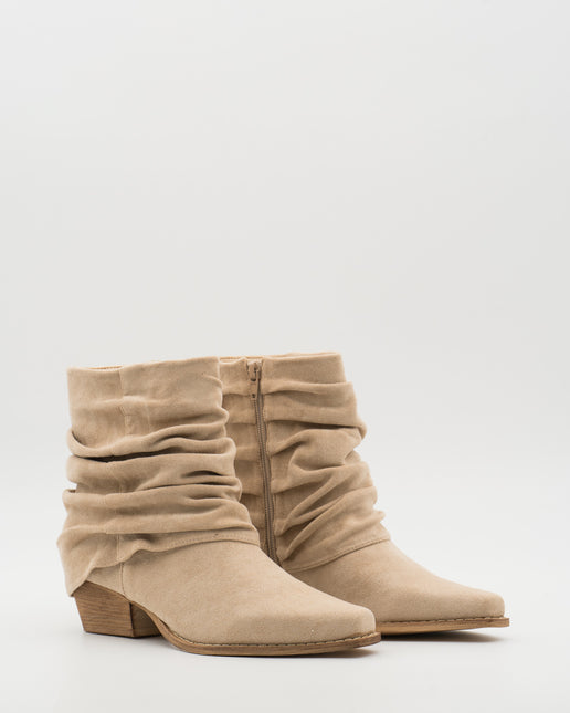 Buonarotti Enkellaarsjes Beige Suedine Ruffle Cowboy