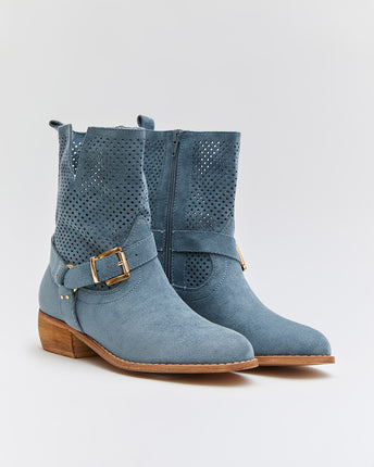 Buonarotti Enkellaarsjes Blauw Suedine Gesp Lage hak