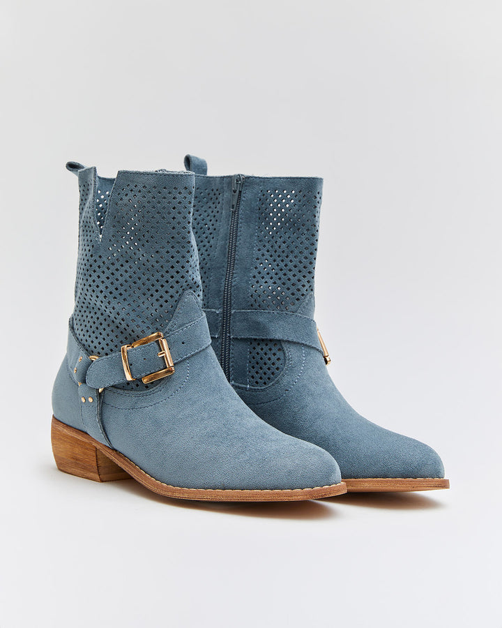 Buonarotti Enkellaarsjes Blauw Suedine Gesp Lage hak
