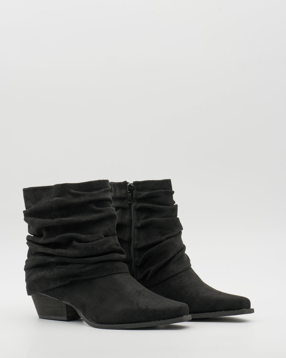 Buonarotti Enkellaarsjes Zwart Suedine Ruffle Cowboy