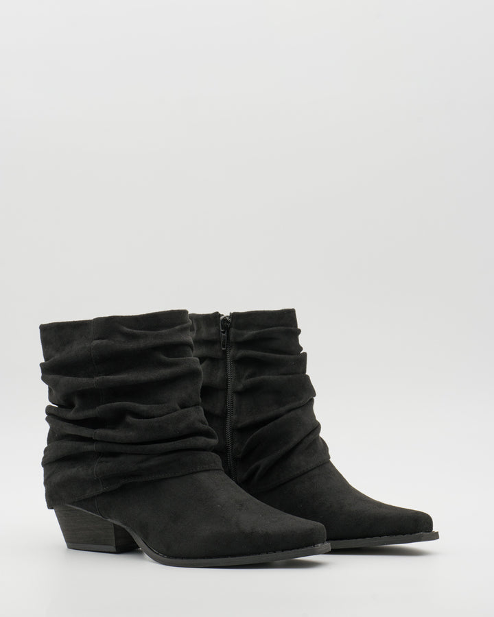 Buonarotti Enkellaarsjes Zwart Suedine Ruffle Cowboy