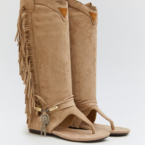 Buonarotti Hoge Ibiza Sandalen Beige Suedine Franjes