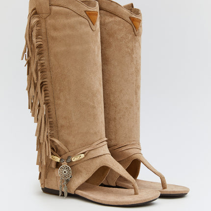 Buonarotti Hoge Ibiza Sandalen Beige Suedine Franjes