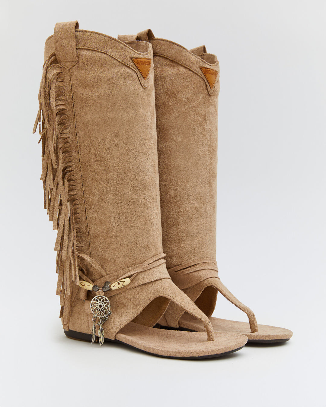 Buonarotti Hoge Ibiza Sandalen Beige Suedine Franjes