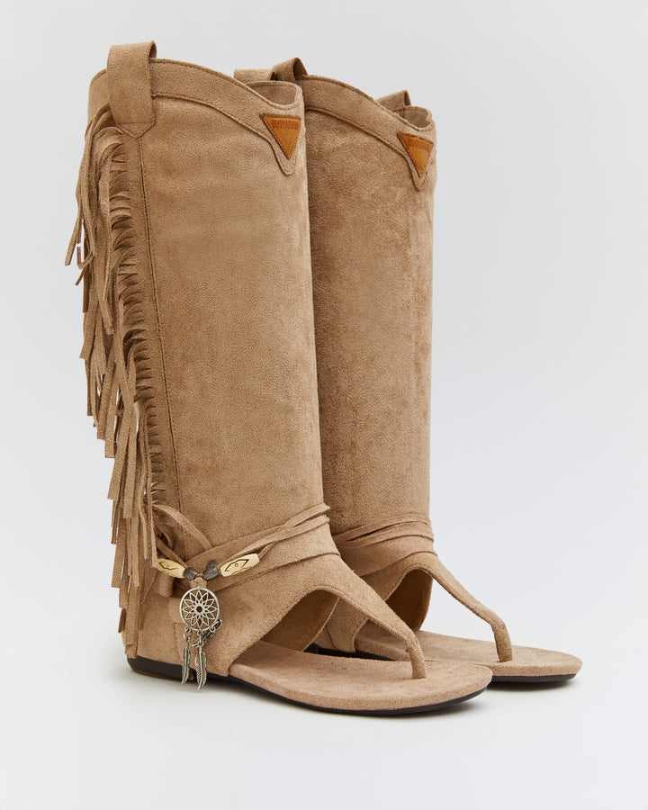 Buonarotti Hoge Ibiza Sandalen Beige Suedine Franjes