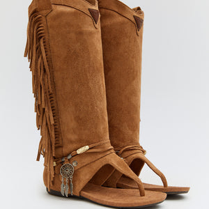 Buonarotti Hoge Ibiza Sandalen Camel Suedine Franjes