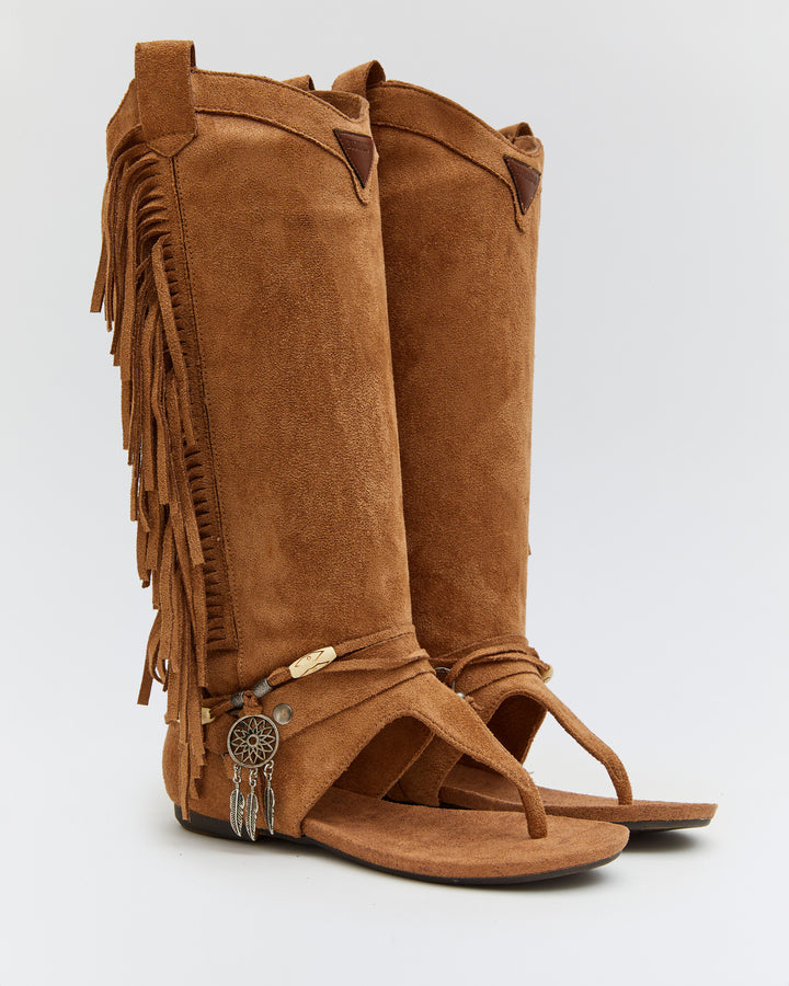 Buonarotti Hoge Ibiza Sandalen Camel Suedine Franjes