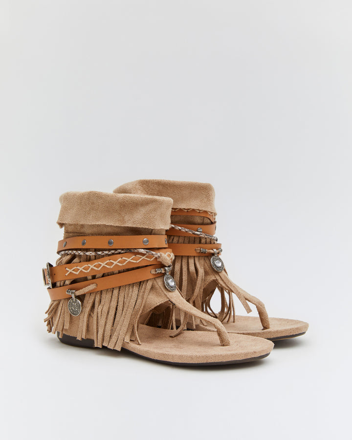 Buonarotti Ibiza Sandalen Beige Suedine Gesp Franjes